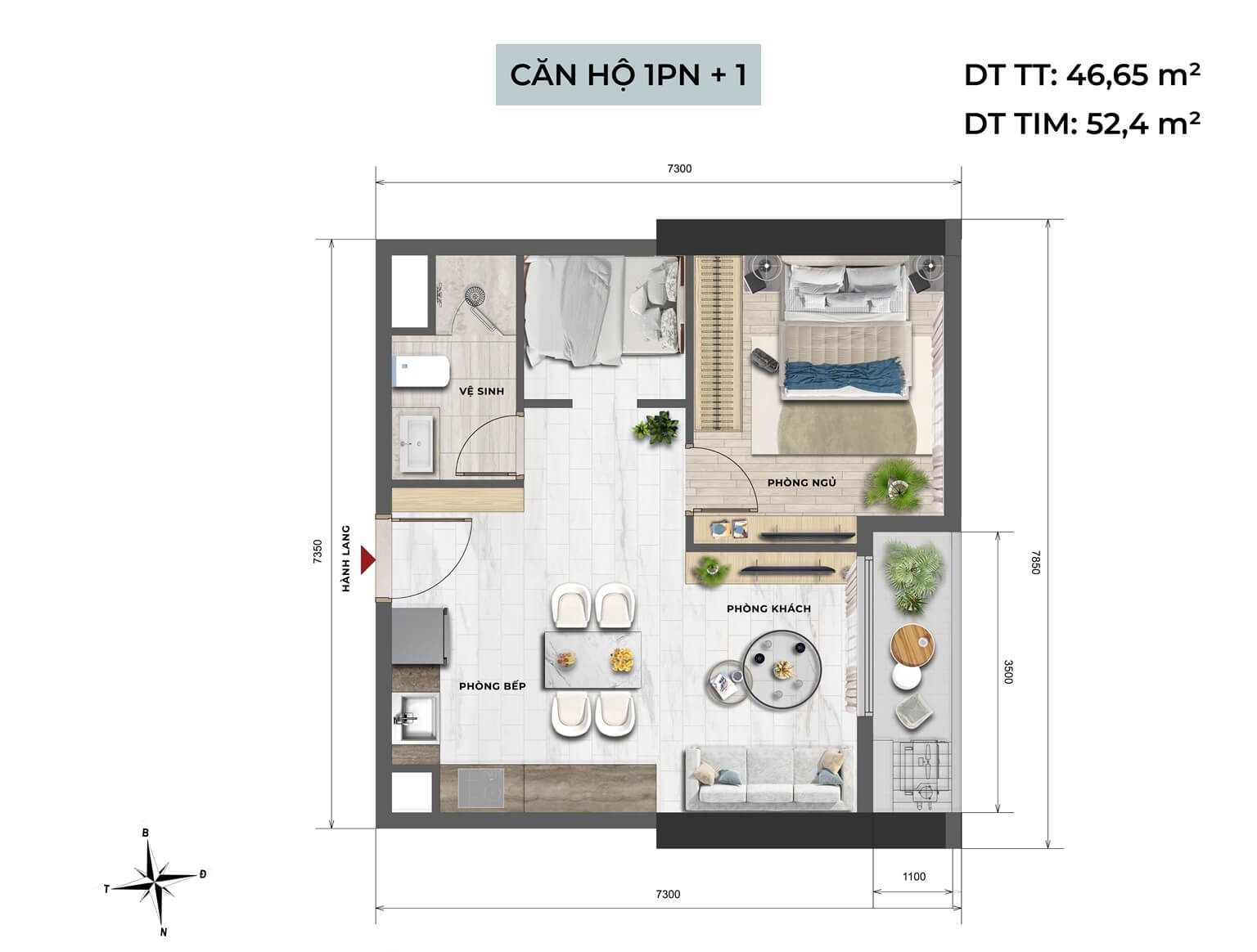 căn hộ 1 phòng ngủ sun group ciputra