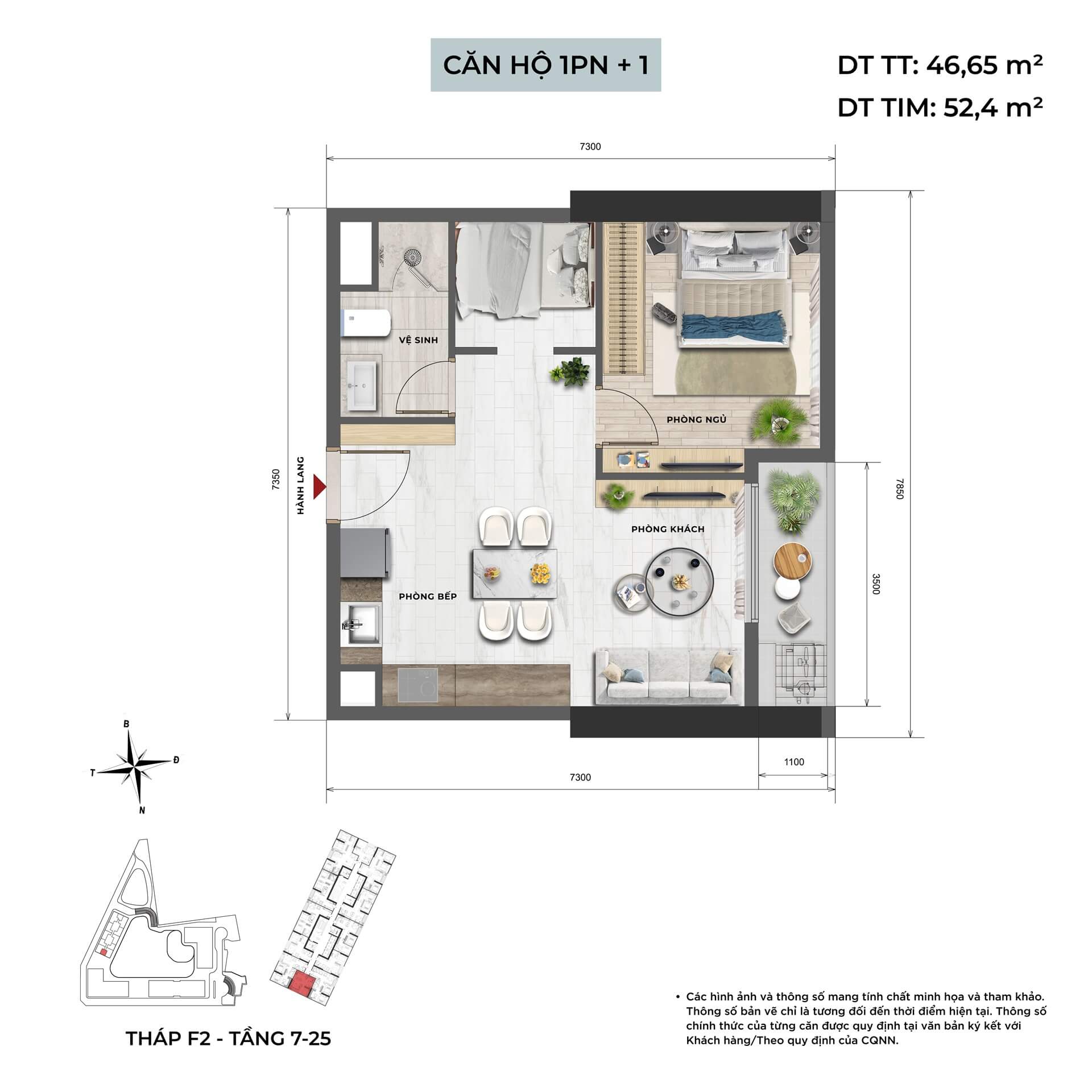 thiết kế căn hộ 1 phòng ngủ+1 dự án sun group mê linh