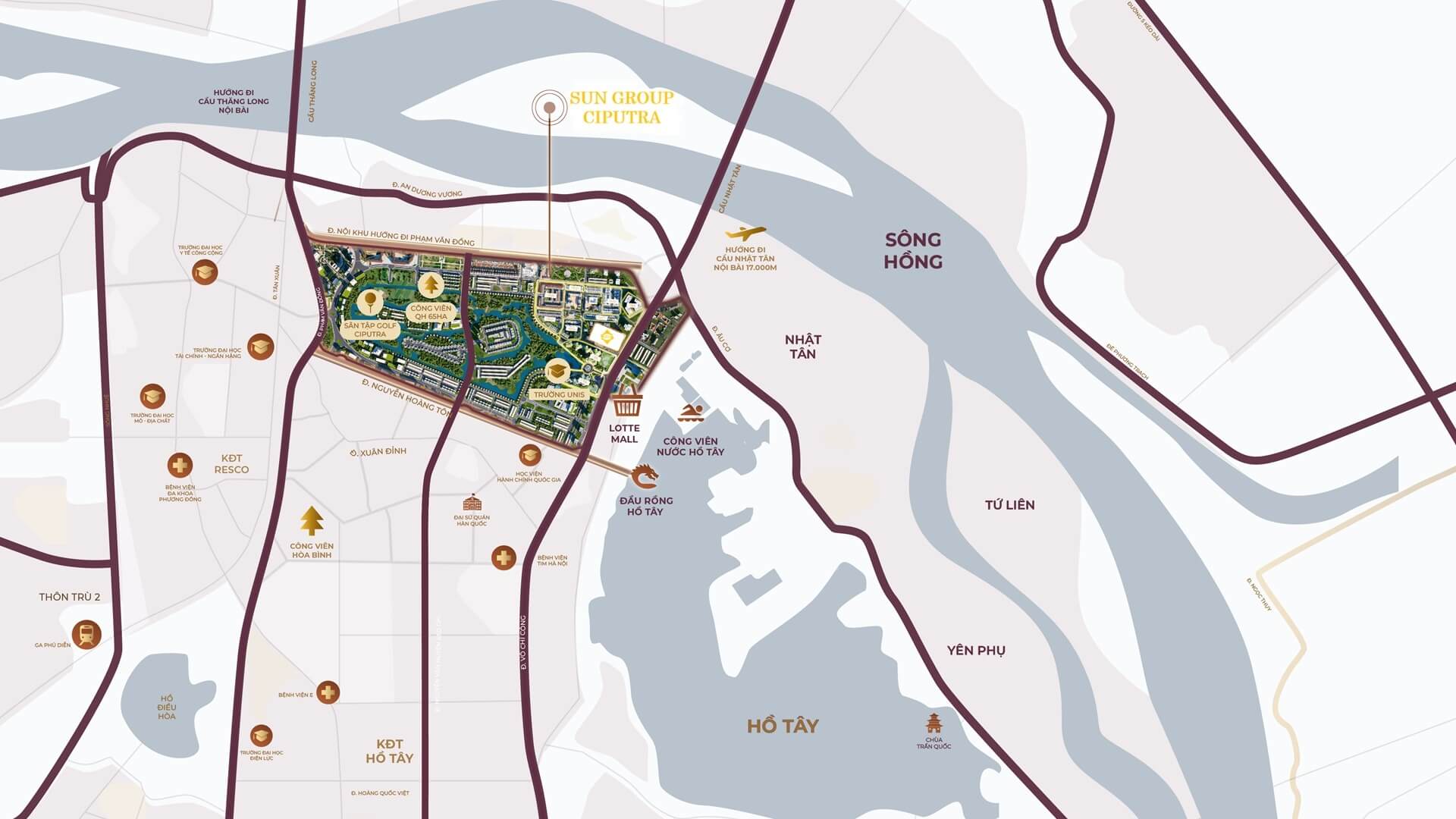 vị trí dự án sun group ciputra tây hồ